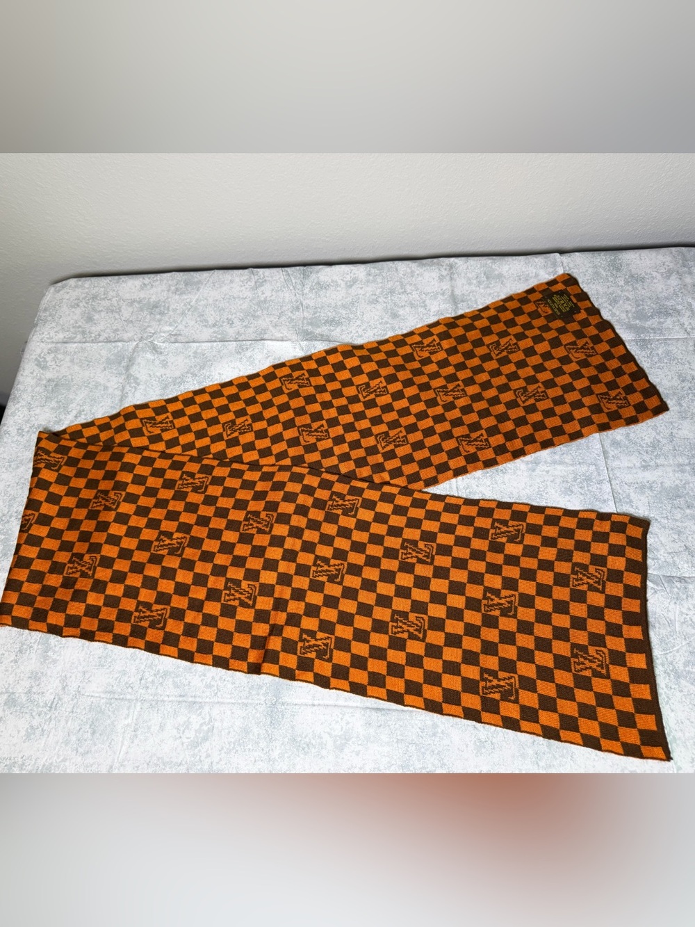 Louis Vuitton orange/brown checkerboard scarf